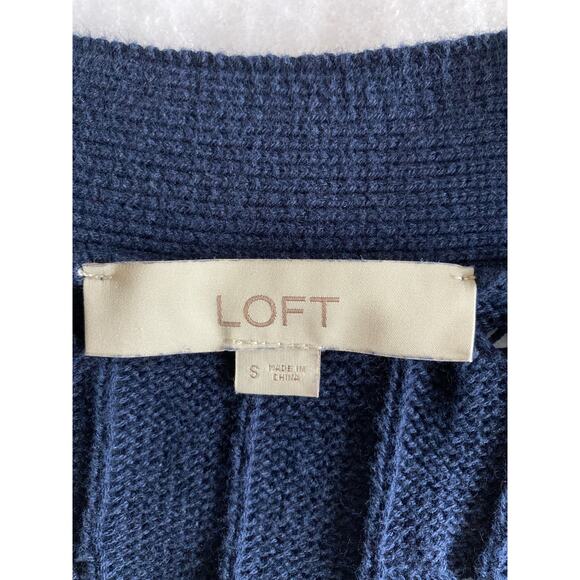 Loft Blue V-Neck Cable Knit Cardigan Size S - Picture 6 of 7